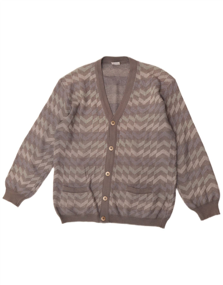 Bernardini Herre Cardigan Sweater Medium Grå Stribet Uld