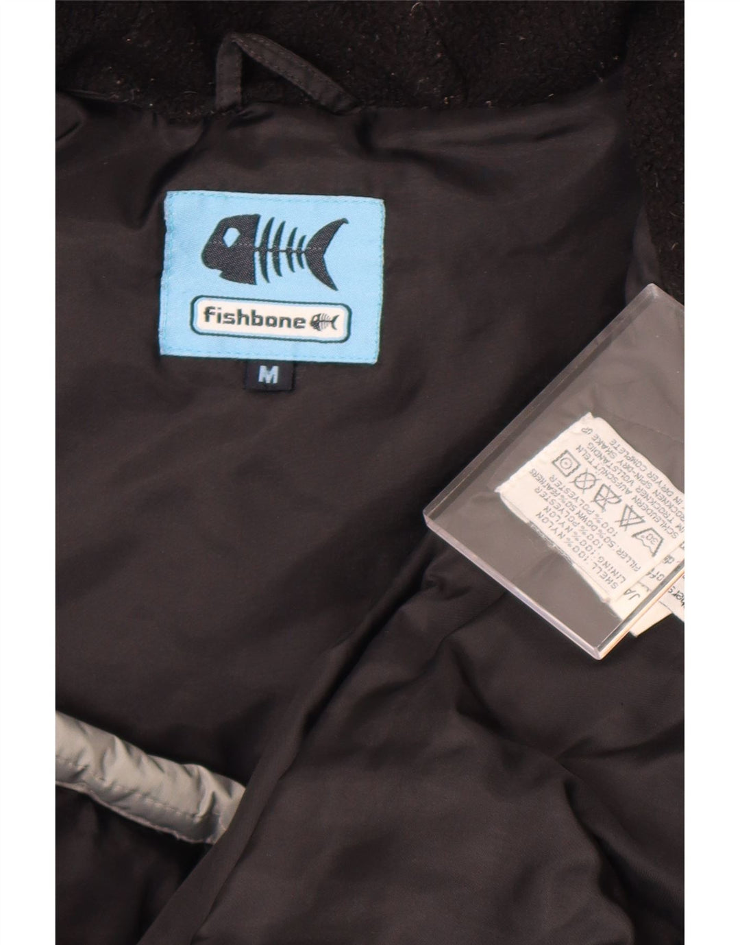 Fishbone Herre hættepolstret jakke UK 38 Medium Grey Colourblock Nylon