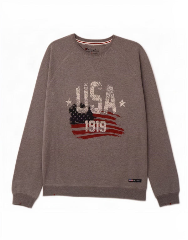 Champion Boys USA Grafisk Sweatshirt Jumper 13-14 år XL Grå Bomuld