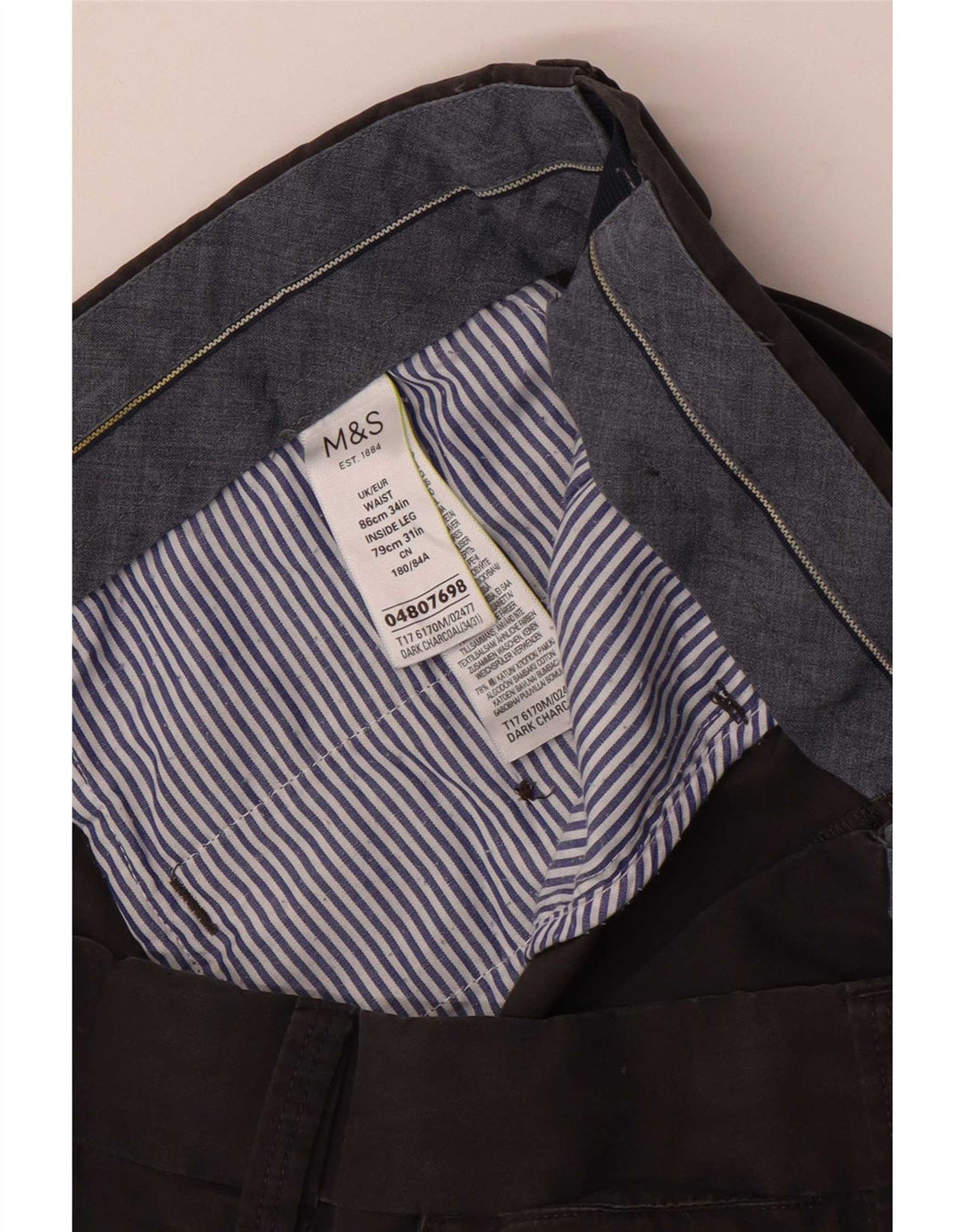 Marks & Spencer Straight Chino-bukser til mænd W34 L31 Grå bomuld