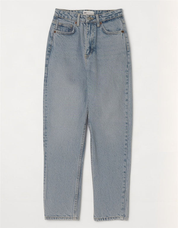 Zara Dame Højtarmede Straight Jeans EU 34 2XS W24 L27 Blå
