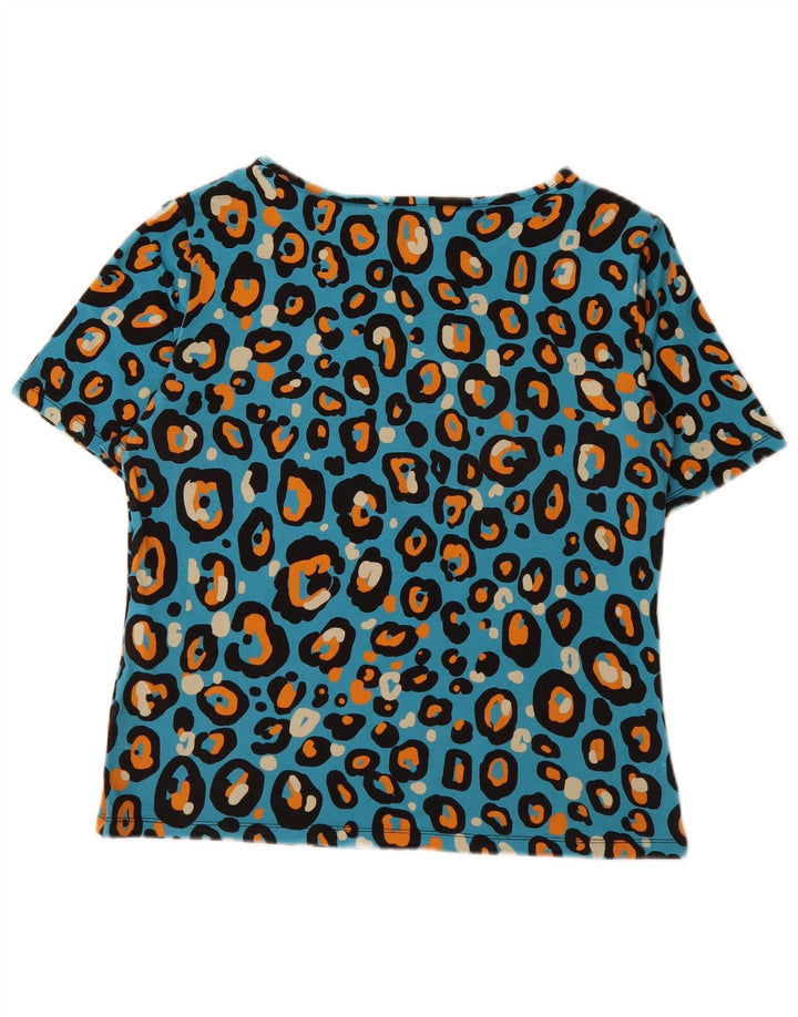 VINTAGE Dame bluse Top EU 40 Medium Blue Animal Print Bomuld