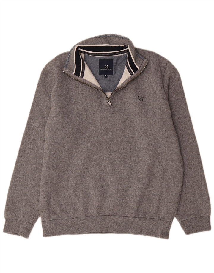Besætningstøj Herre Zip Neck Sweatshirt Jumper Stor Grå Bomuld