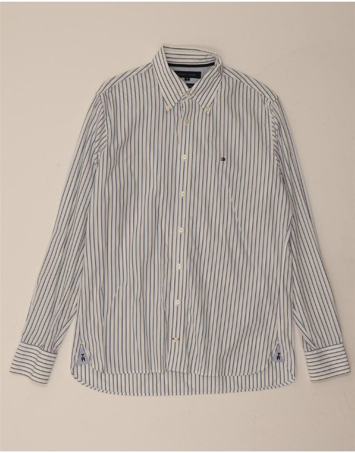 TOMMY HILFIGER Mens Shirt Medium Blue Striped Cotton Vintage Tommy Hilfiger and Second-Hand Tommy Hilfiger from Messina Hembry 