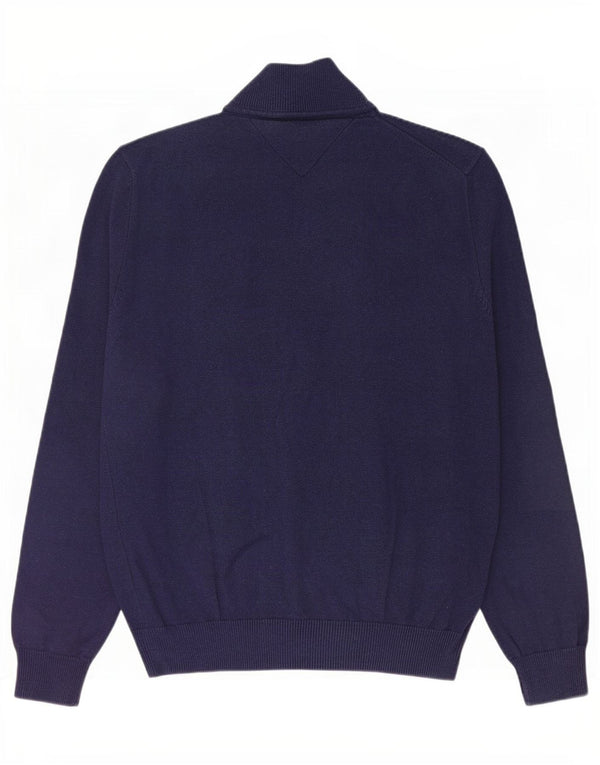 Tommy Hilfiger Dame Zip Neck Jumper Sweater UK 16 Large Navy Blue Bomuld