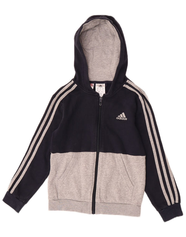Adidas hættetrøje med lynlås til drenge 9-10 år marineblå farveblok bomuld