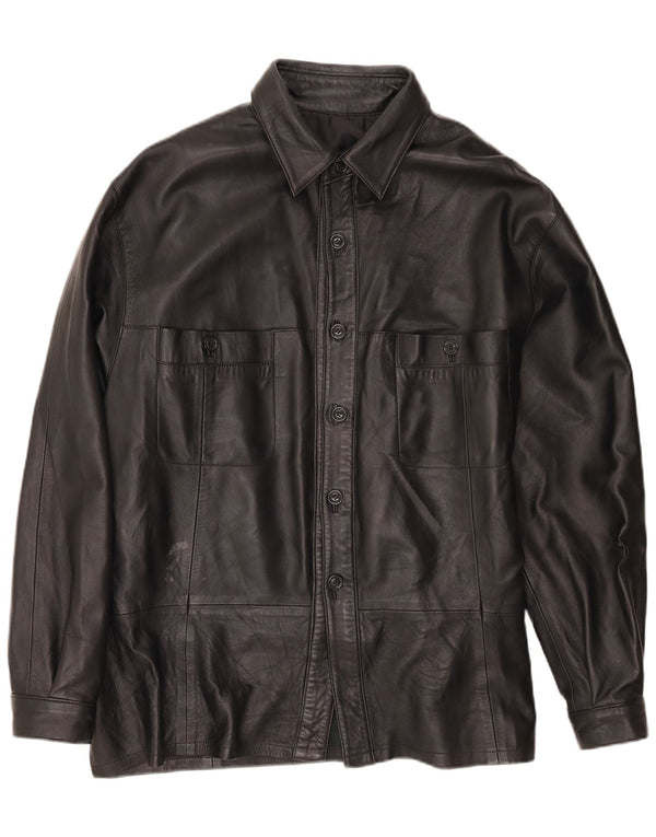 Vintage Herre Overshirt Læderskjorte XL Sort