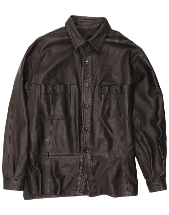 Vintage Herre Overshirt Læderskjorte XL Sort