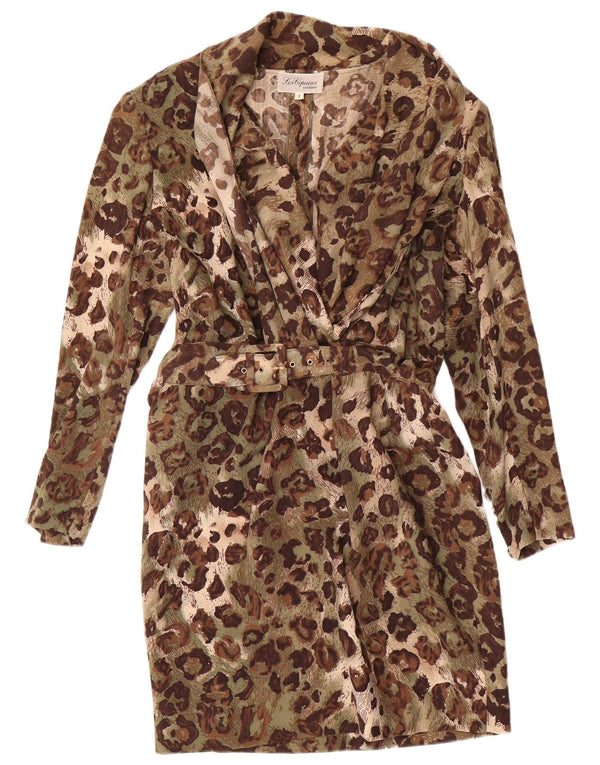 Les Copains Dame Langærmet Skede Kjole UK 14 Large Khaki Animal Print