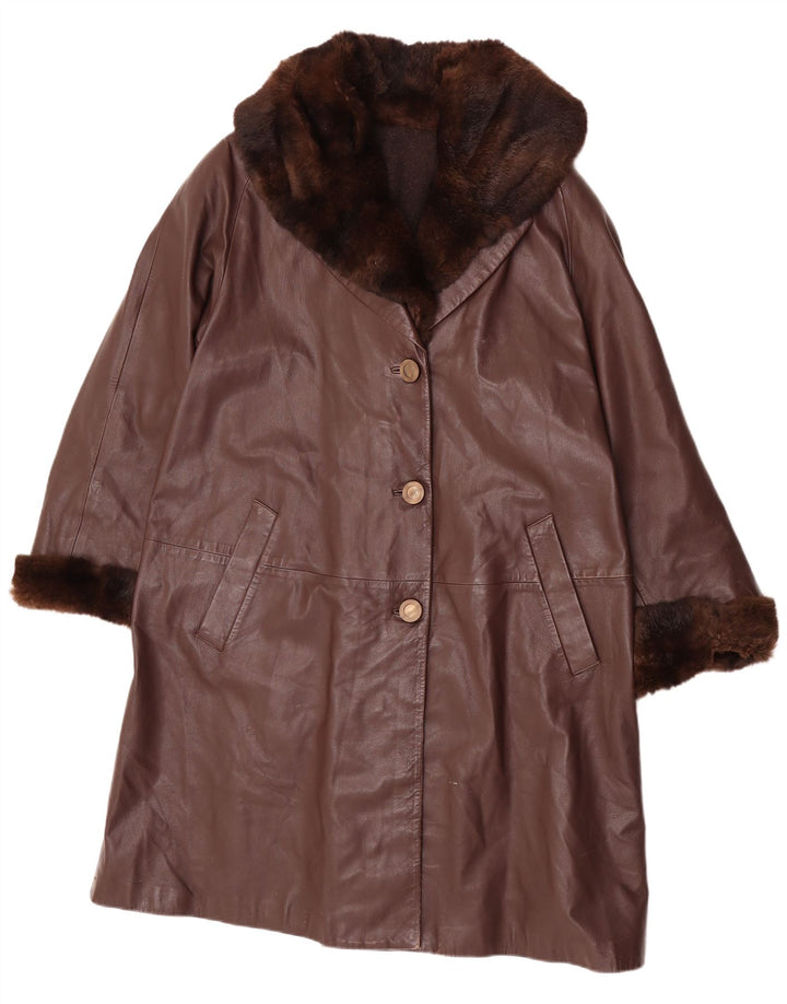 Vintage læderfrakke til kvinder IT 46 Stor brunt læder