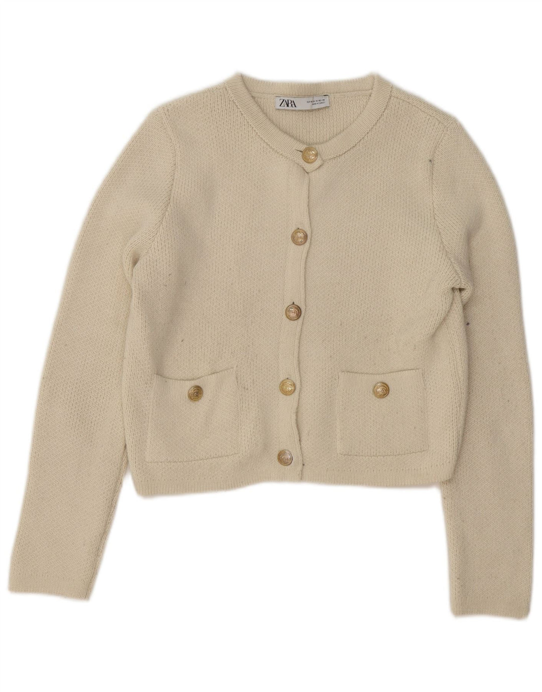 Zara Womens Crop Cardigan Sweater UK 14 Medium Off White