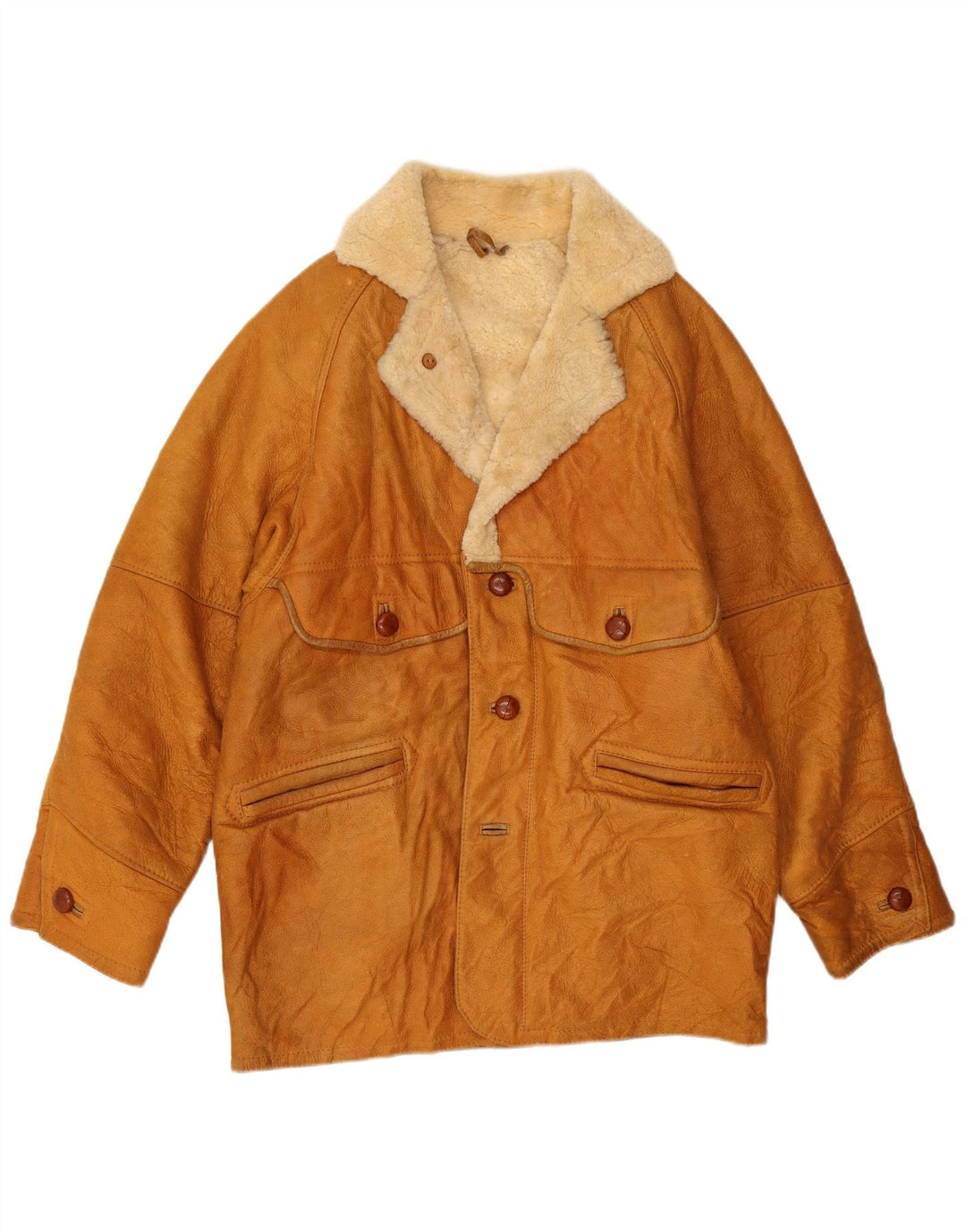 VINTAGE Shearling-jakke til mænd UK 40 Stor brunt læder