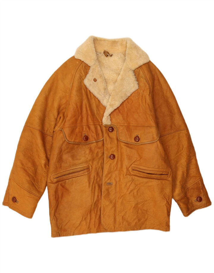 VINTAGE Shearling-jakke til mænd UK 40 Stor brunt læder