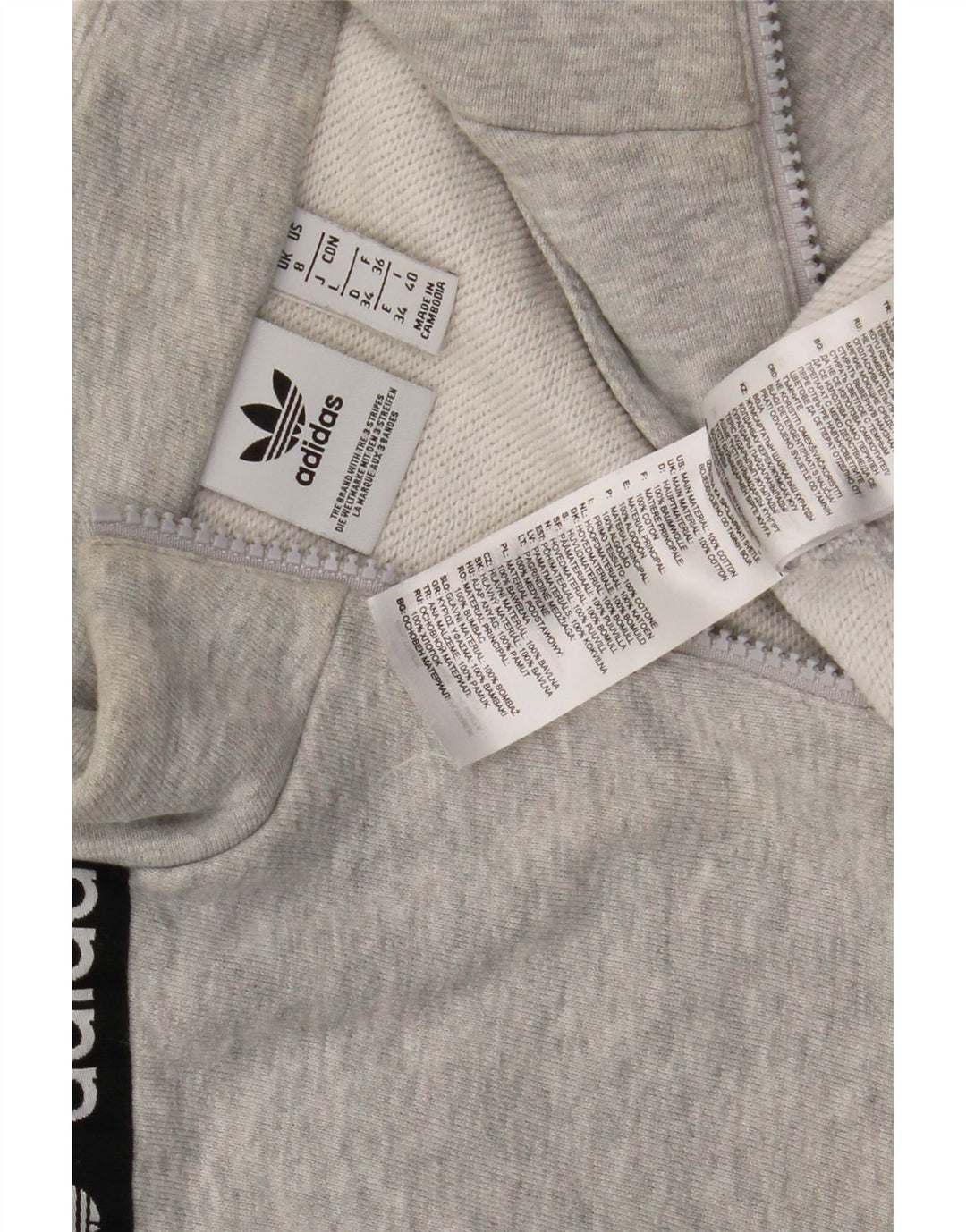 Adidas Dame Oversized Grafisk Zip Neck Sweatshirt Jumper UK 8 Small Grey