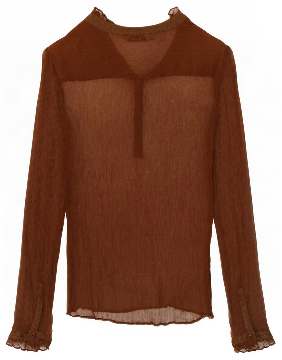 Zara Dame Langærmet Se Through Top UK 14 Medium Brun Silke