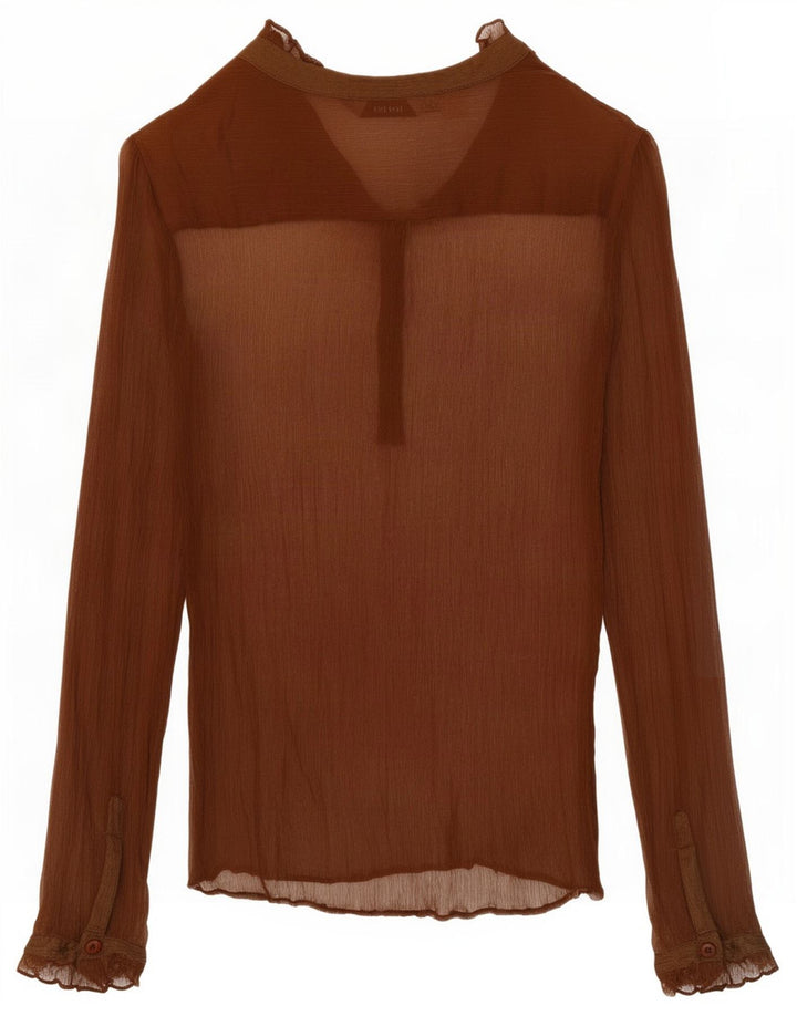 Zara Dame Langærmet Se Through Top UK 14 Medium Brun Silke