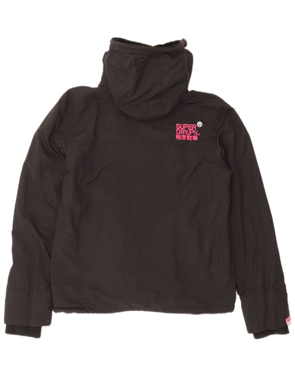 Superdry Windbreaker-jakke med hætte til kvinder UK 14 Medium Sort Nylon