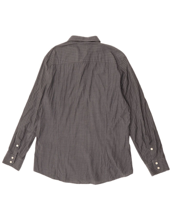 Calvin Klein Herre Slim Fit Skjorte Størrelse 45 18 2XL Gråstribet bomuld