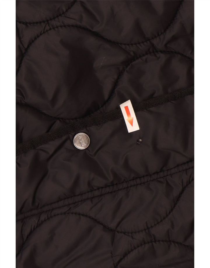Dkny Dame Oversized Hætte Quiltet Overfrakke UK 10 Small Black Nylon