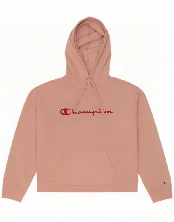 Champion Dame Grafisk Hoodie Jumper UK 16 Large Pink Bomuld