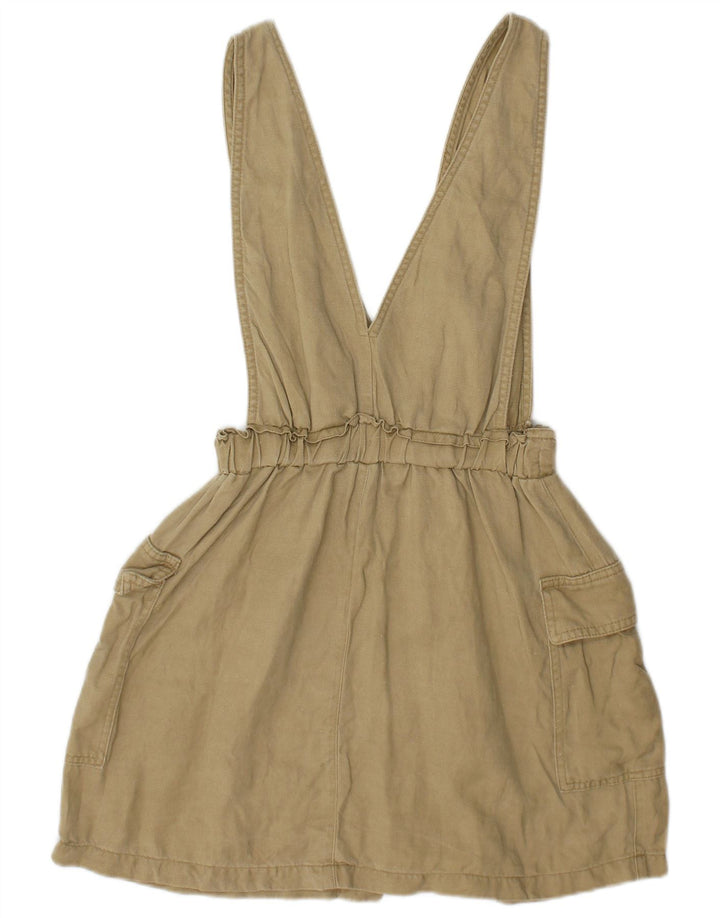 Zara Dame Dungarees Cargo Nederdel Small W26 Khaki Linen