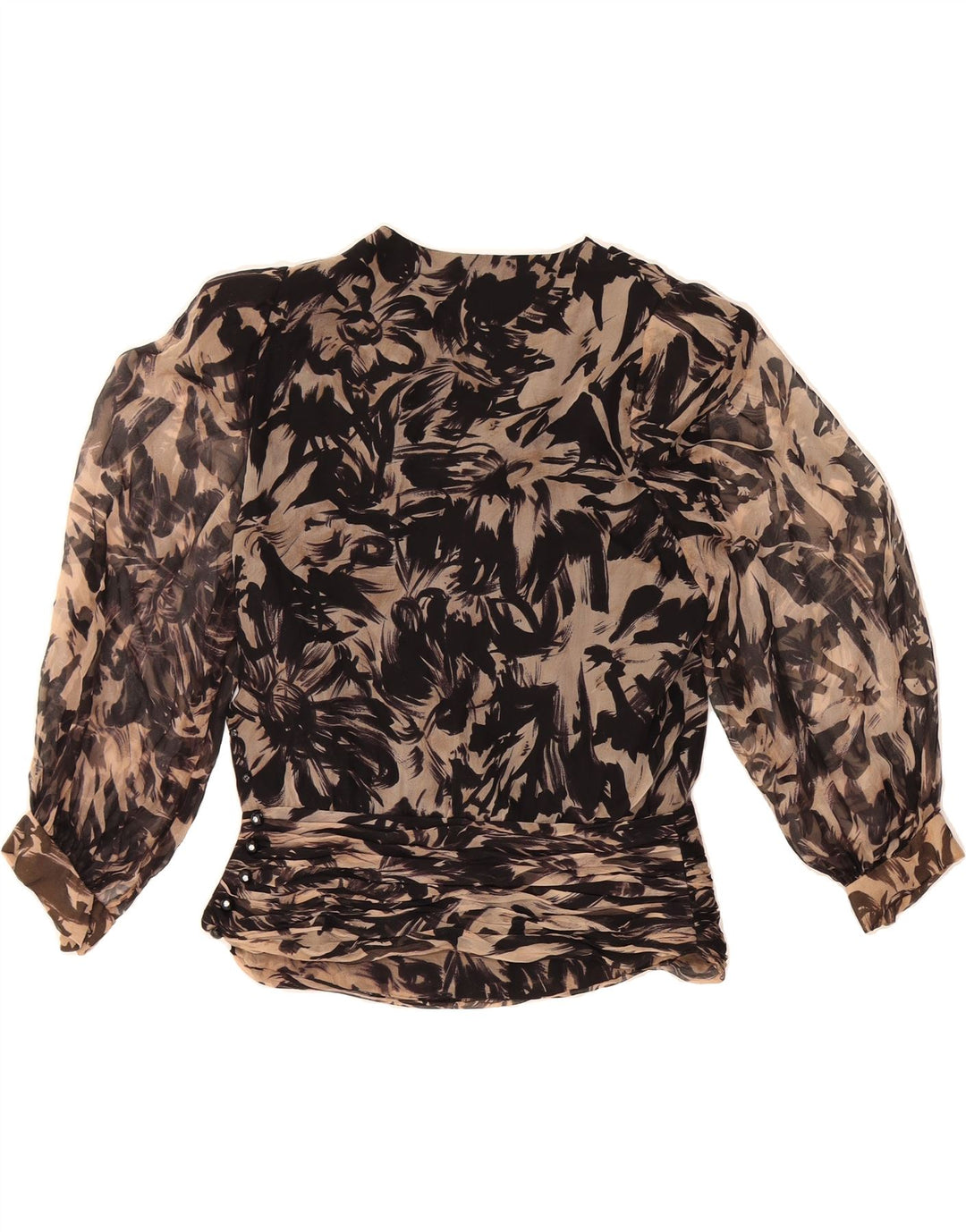 VINTAGE Womens 3/4 Sleeve Blouse Top UK 14 Medium Black Floral Vintage Vintage and Second-Hand Vintage from Messina Hembry 