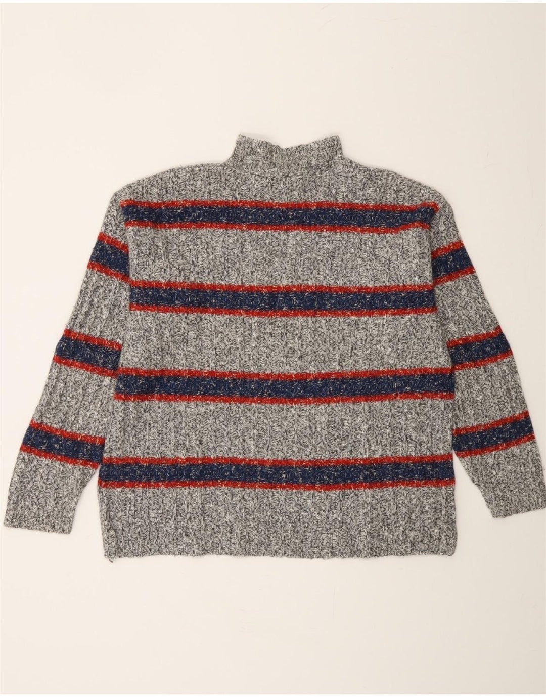 STEFANEL Womens Turtle Neck Jumper Sweater UK 18 XL Grey Striped Vintage Stefanel and Second-Hand Stefanel from Messina Hembry 