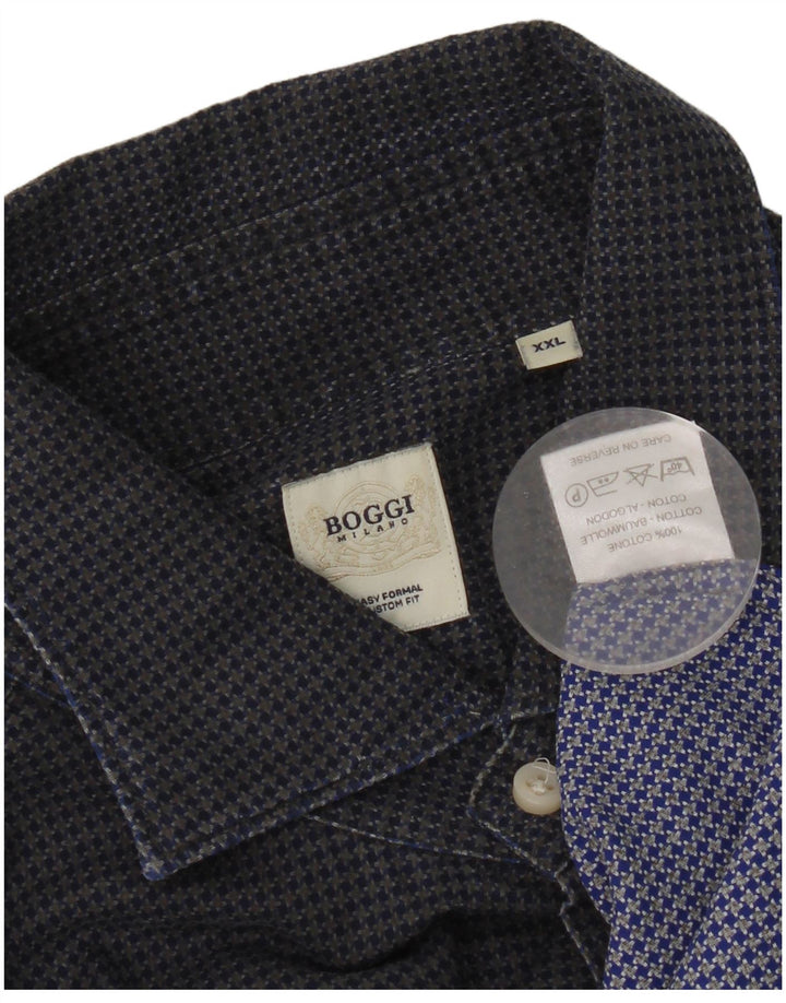 BOOGIE Herre Milano Custom Fit skjorte 2XL marineblå Houndstooth bomuld