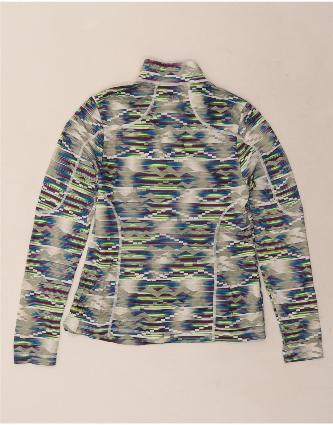FILA Dame Pullover Træningsdragt Top UK 12 Medium Flerfarvet Geometrisk