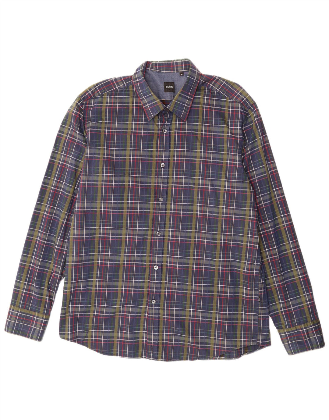 HUGO BOSS Mens Shirt XL Navy Blue Check Cotton