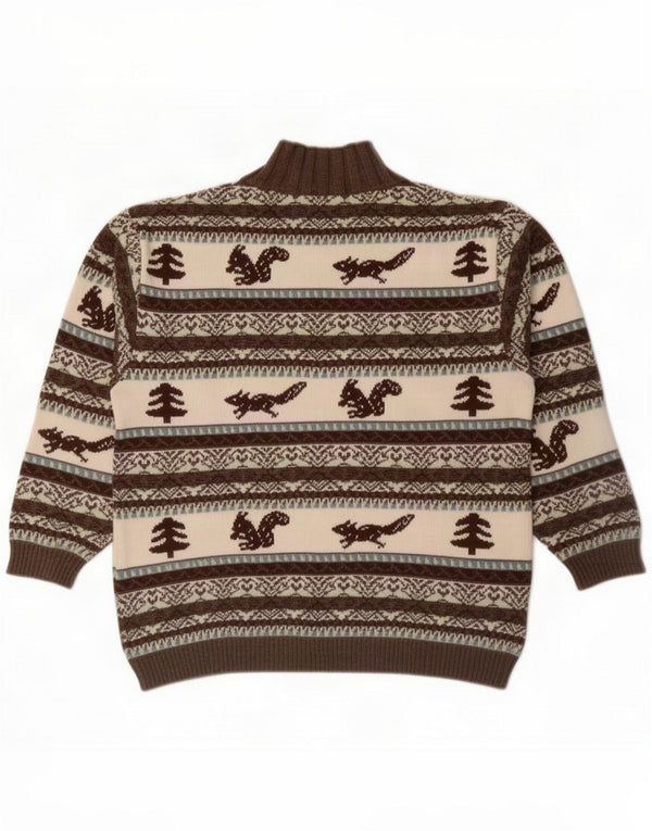 Vintage Womens Turtle Neck Jumper Sweater EU 38/40 Medium Brown Fair Isle