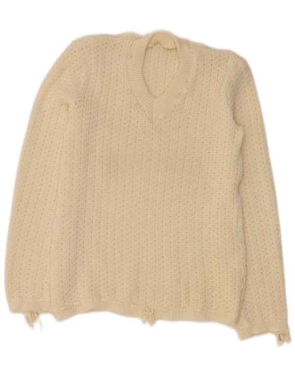 VINTAGE Dame V-hals sweater UK 12 Medium Off White