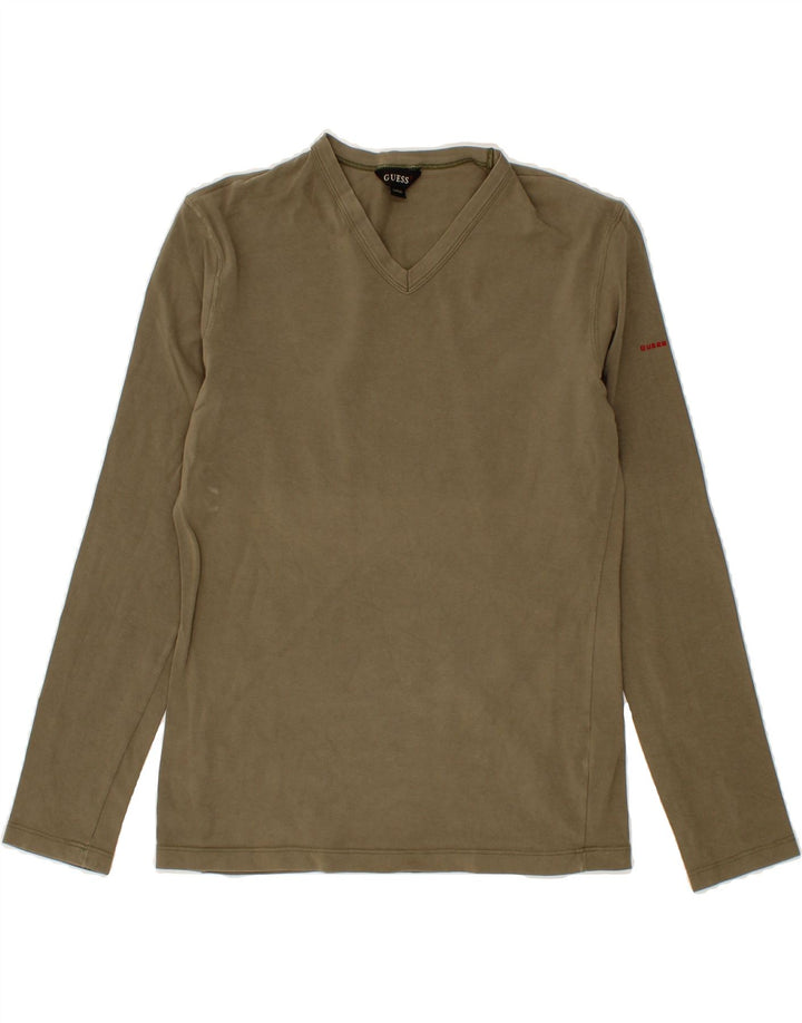 GUESS Womens Top Long Sleeve UK 14 Large Khaki Cotton Vintage Guess and Second-Hand Guess from Messina Hembry 