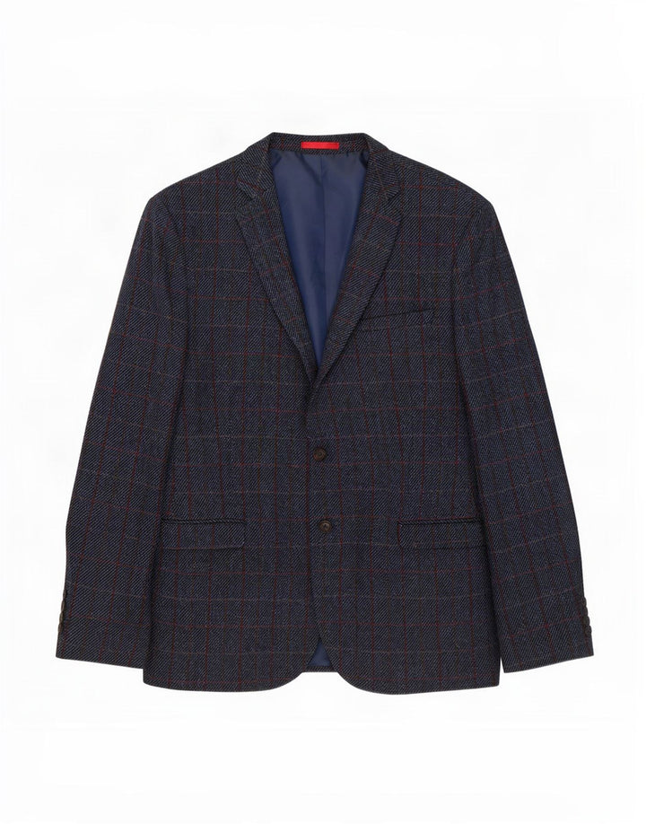 Harris Tweed Herre 2 Button Blazer Jacket UK 48 4XL Navy Blue Check Wool