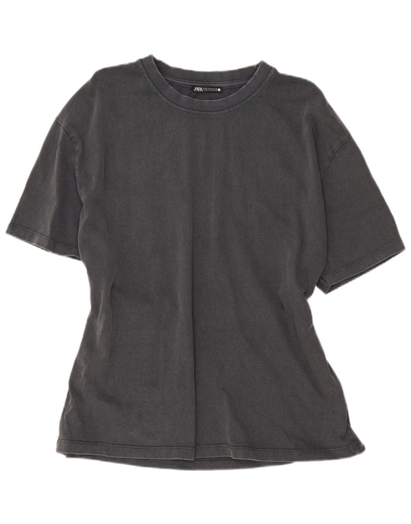 Zara Dame T-Shirt Top UK 18 XL Grå Bomuld