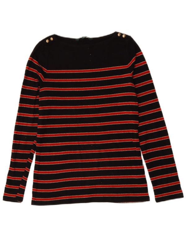 Ralph Lauren Dame Top Langærmet UK 12 Medium Sort Stribet Bomuld