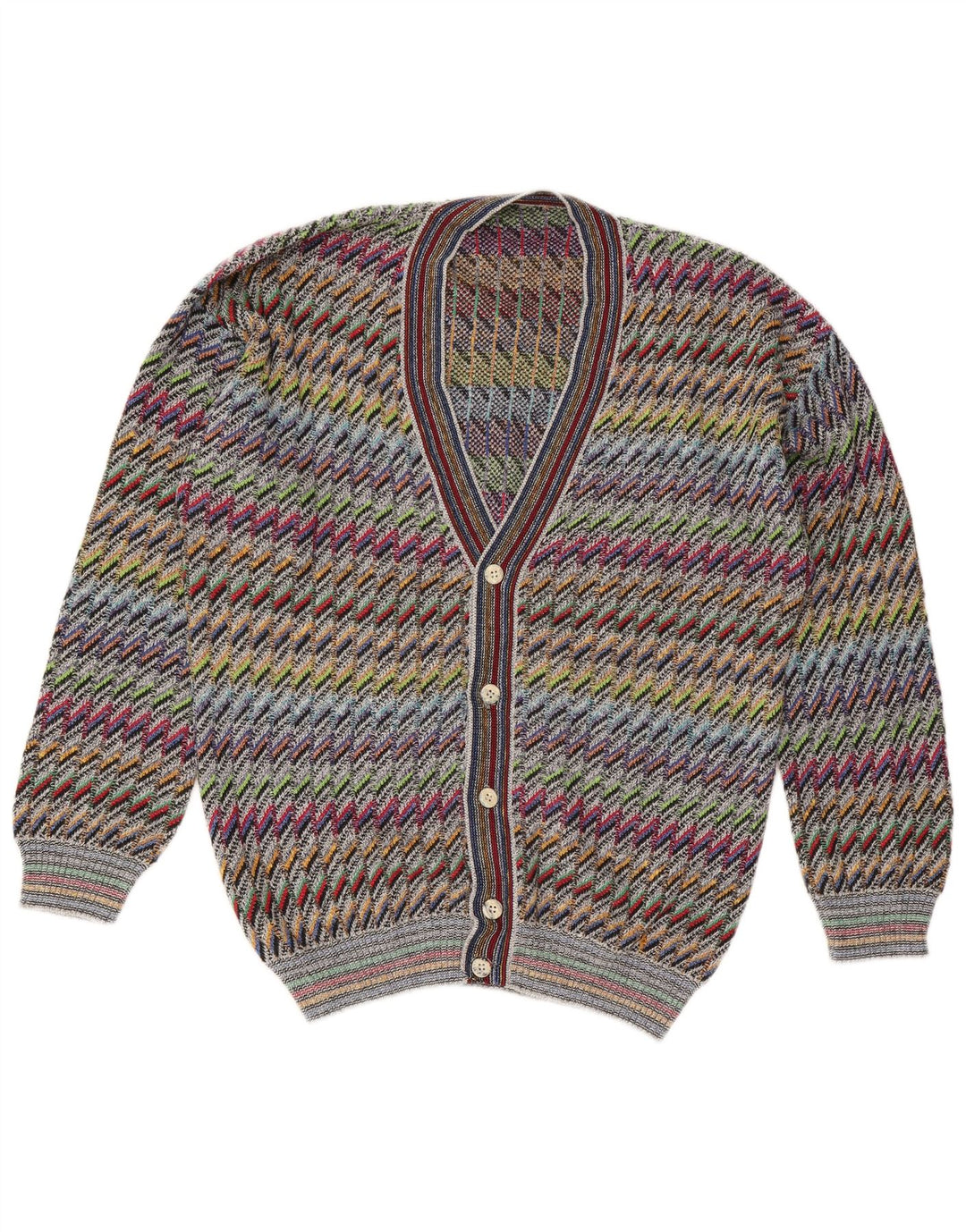 Vintage herre cardigan sweater IT 50 Medium Flerfarvet Chevron Bomuld