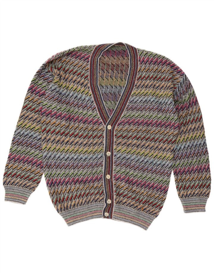Vintage herre cardigan sweater IT 50 Medium Flerfarvet Chevron Bomuld