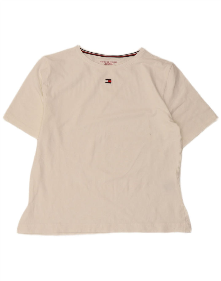 TOMMY HILFIGER T-shirt top til kvinder UK 14 Medium hvid bomuld
