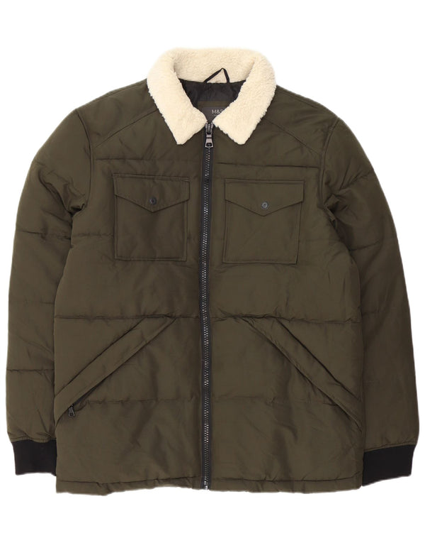 Marks & Spencer Polstret Herrejakke UK 38 Medium Khaki Colourblock Polyester