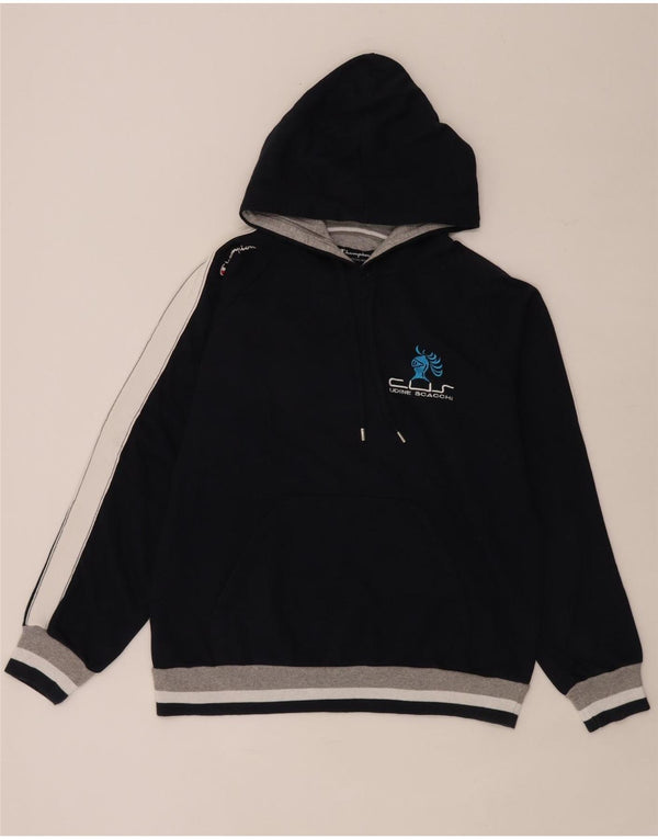Champion Herre Udine Scacochi Hoodie Jumper Large Navy Blue Colourblock