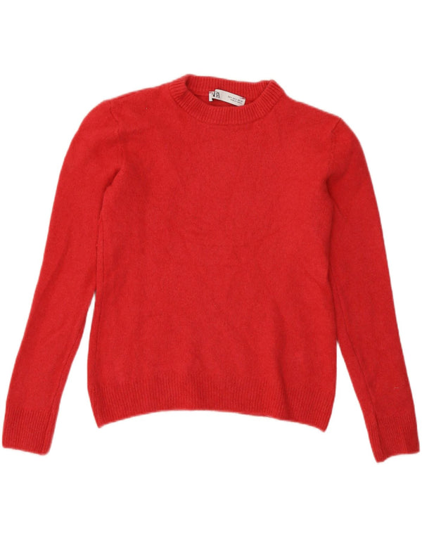Zara Womens Crop Crew Neck Jumper Sweater UK 10 Small Pink