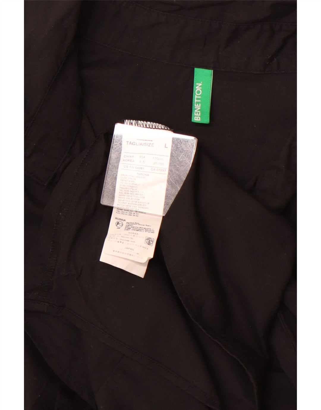 BENETTON Dame Pullover Shirt UK 16 Stor sort bomuld