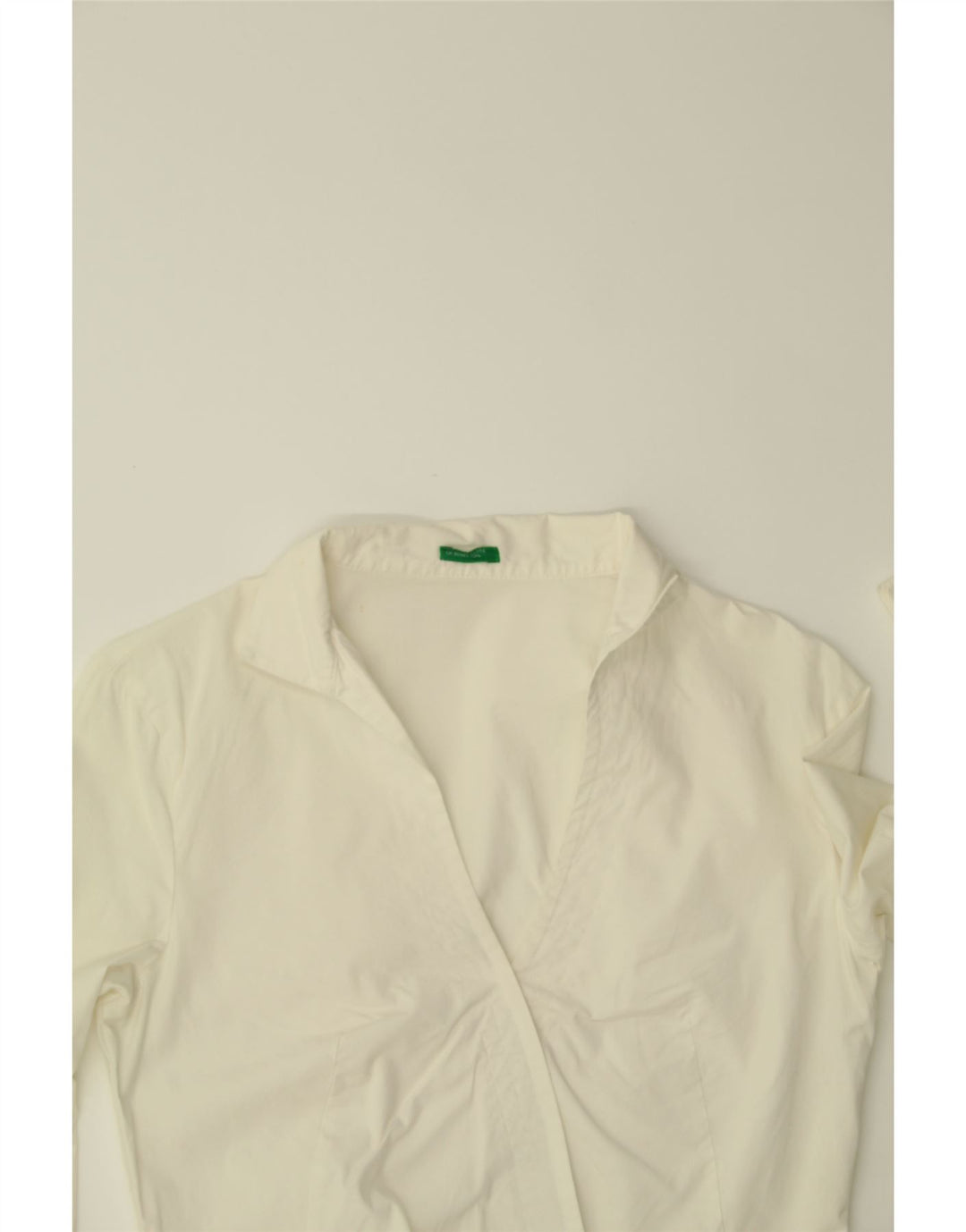 BENETTON skjortebluse til kvinder UK 12 Medium hvid bomuld