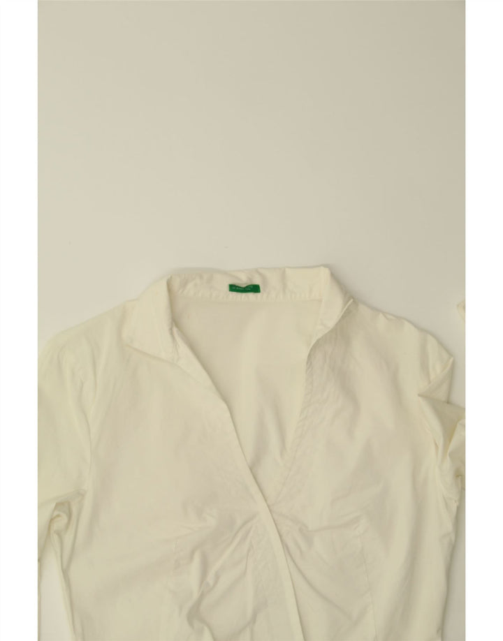 BENETTON skjortebluse til kvinder UK 12 Medium hvid bomuld