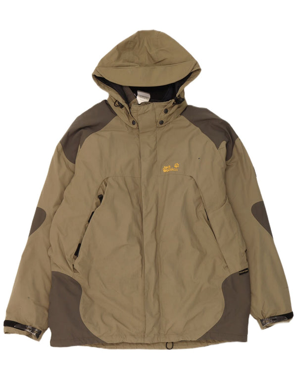 Jack Wolfskin Herre Hooded Windbreaker Jacket UK 44 XL Khaki Colourblock