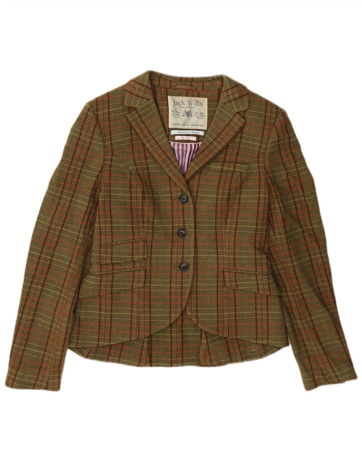 Jack Wills Dame 3 Button Blazer Jacket UK 12 Medium Green Check Wool