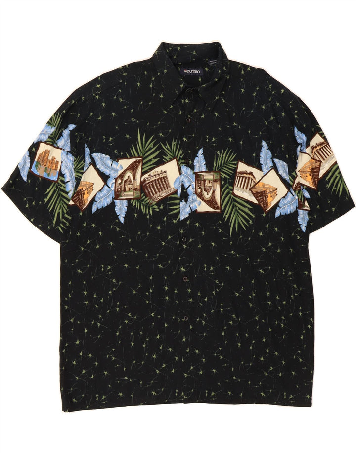 PURITAN Mens Abstract Pattern Short Sleeve Shirt Large Black Vintage Puritan and Second-Hand Puritan from Messina Hembry 
