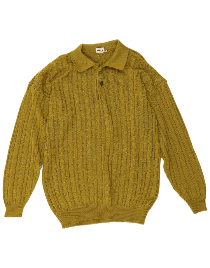Vintage herre polo hals sweater mellemgrøn bomuld