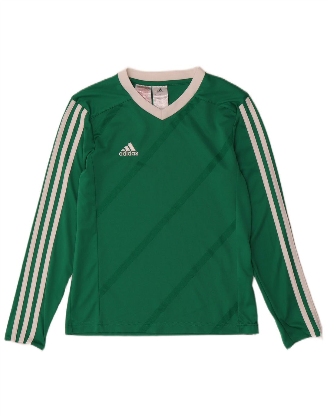 ADIDAS drengetop langærmet 11-12 år stor grøn stribet polyester